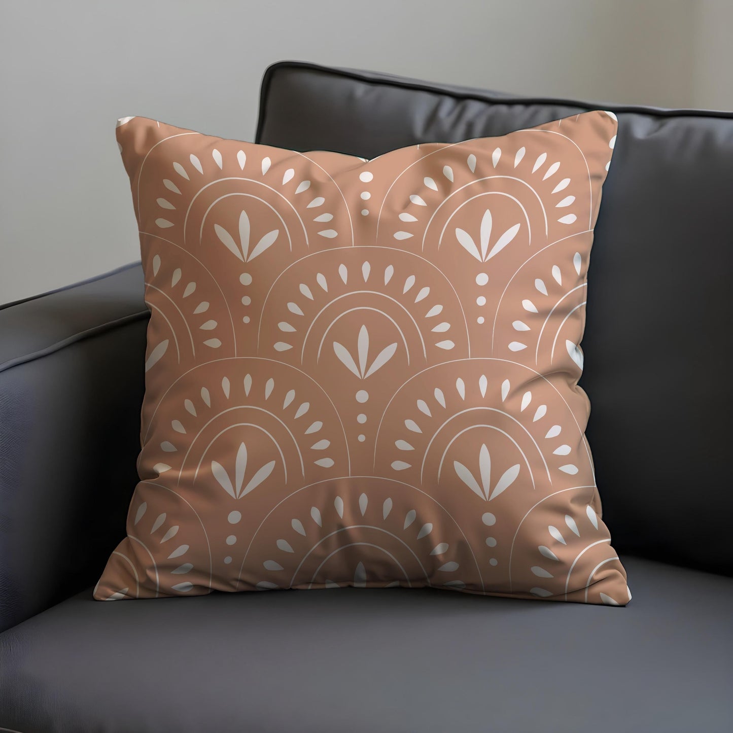 Boho Terracotta Cushion Cover, Rainbow & Leaf Pattern Pillow Case