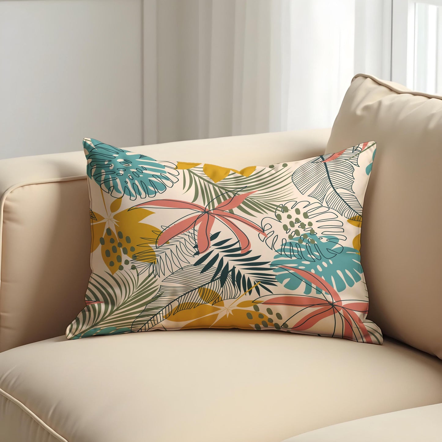 Tropical Jungle Cushion Cover, Monstera Leaf Throw Pillow Cover