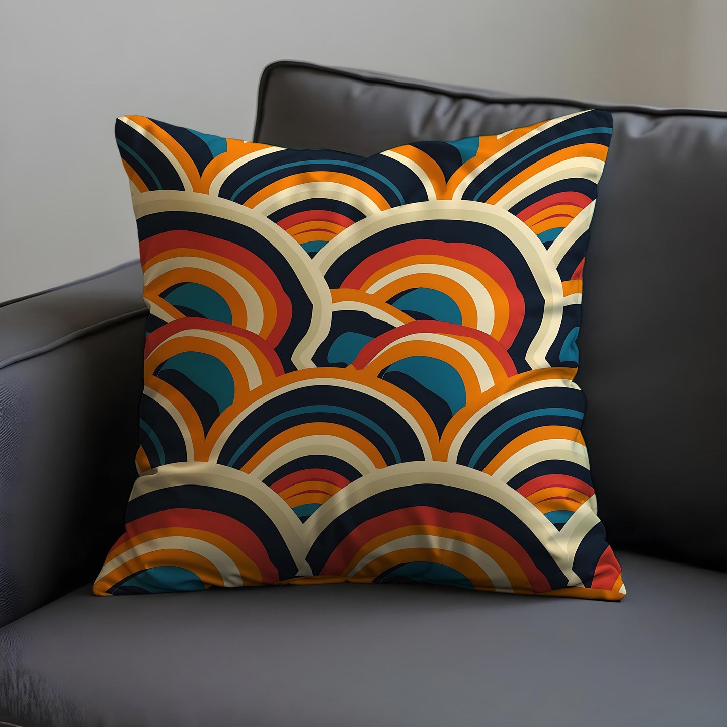 Retro Rainbow Cushion Cover, Bold Arch Pattern Throw Pillow Cover