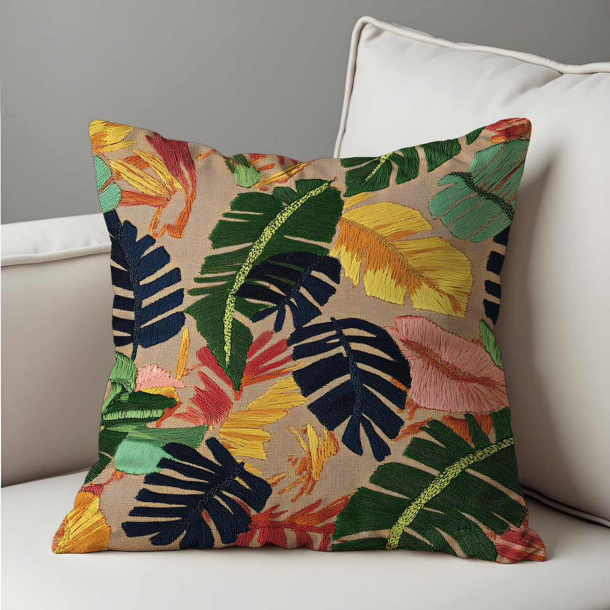 Colorful Palm Leaf Cushion Cover, Tropical Pillow Case