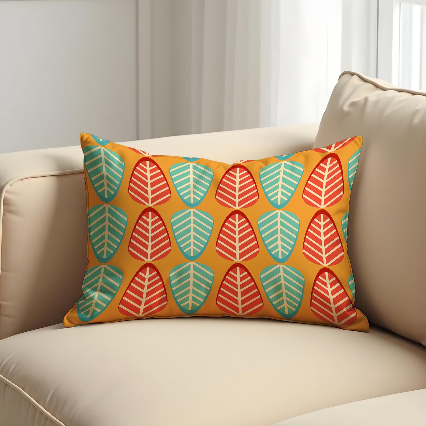 Mid Century Modern Cushion Cover, Colorful Leaf Retro Pillowcase