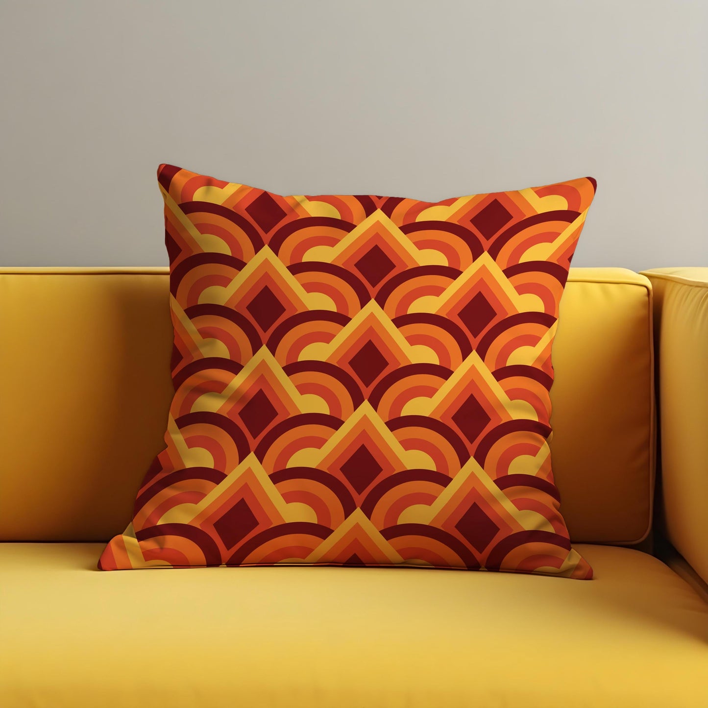 Retro Sunset Geometric Cushion Cover, Orange & Maroon Pillow Cover