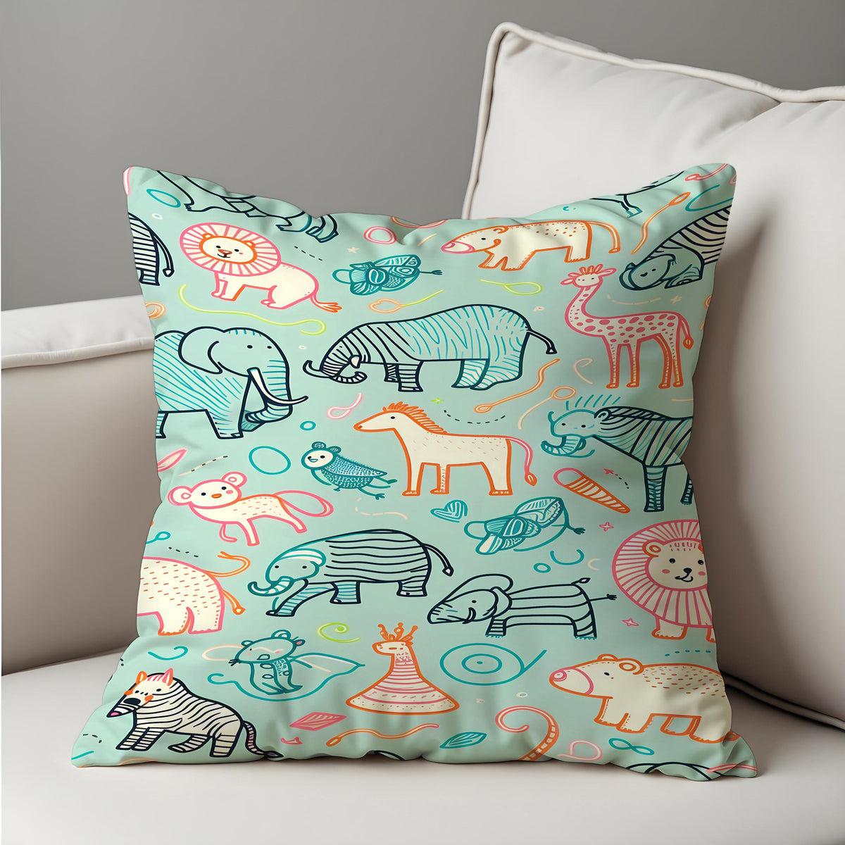 Safari Animal Throw Pillow Cover, Nursery Cushion Case