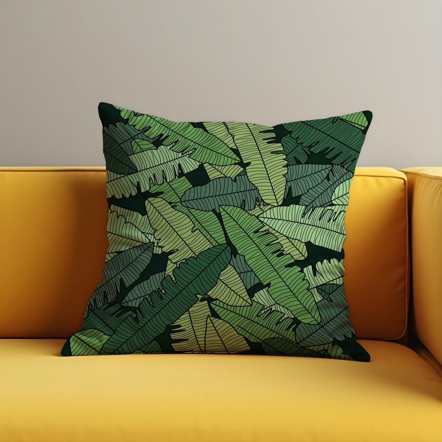 Tropical Banana Leaf Cushion Cover, Bold Green Jungle Pillow Cover