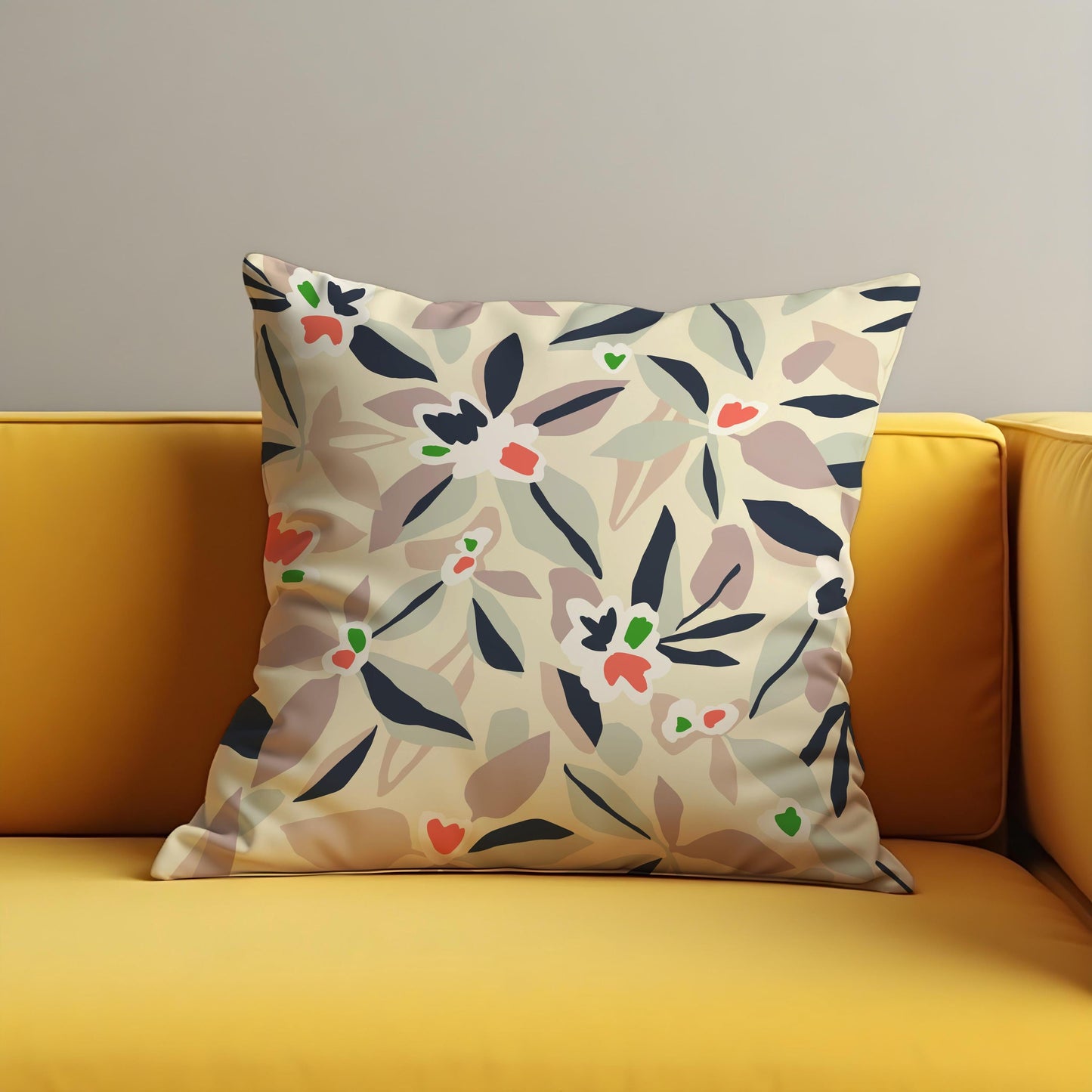 Floral Cushion Cover, Paint Abstract Leaves & Flowers Pillow Cover