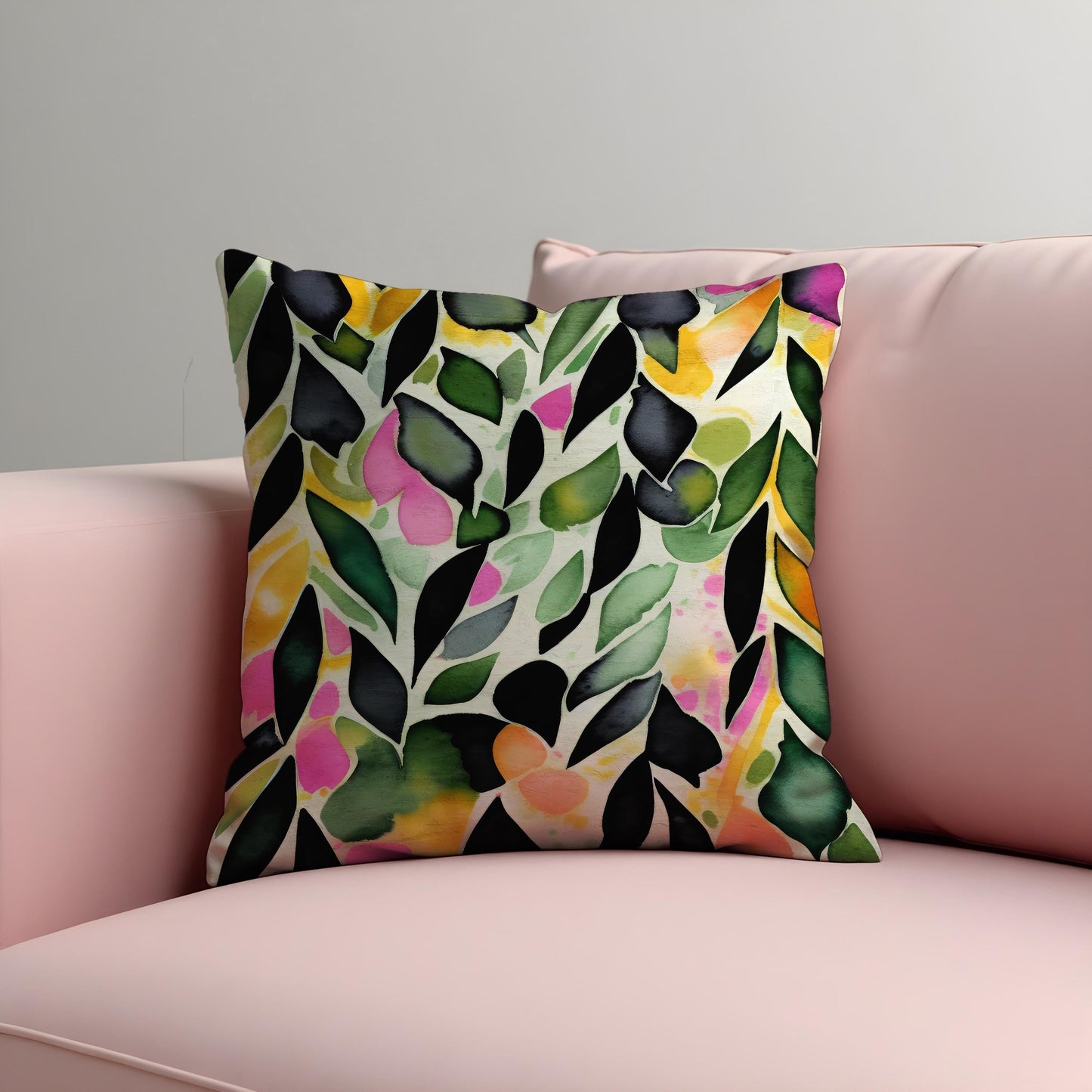 Watercolor Leaf Cushion Cover, Vibarant Colors Botanical Pillow Case