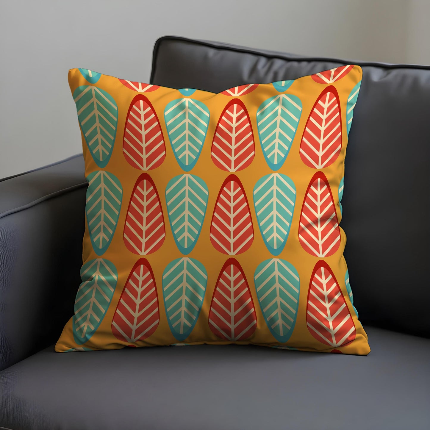 Mid Century Modern Cushion Cover, Colorful Leaf Retro Pillowcase