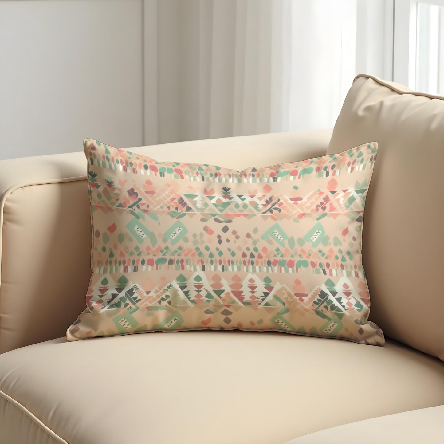 Pastel Southwestern Cushion Cover, Soft Tribal Geometric Pattern Pillow Case