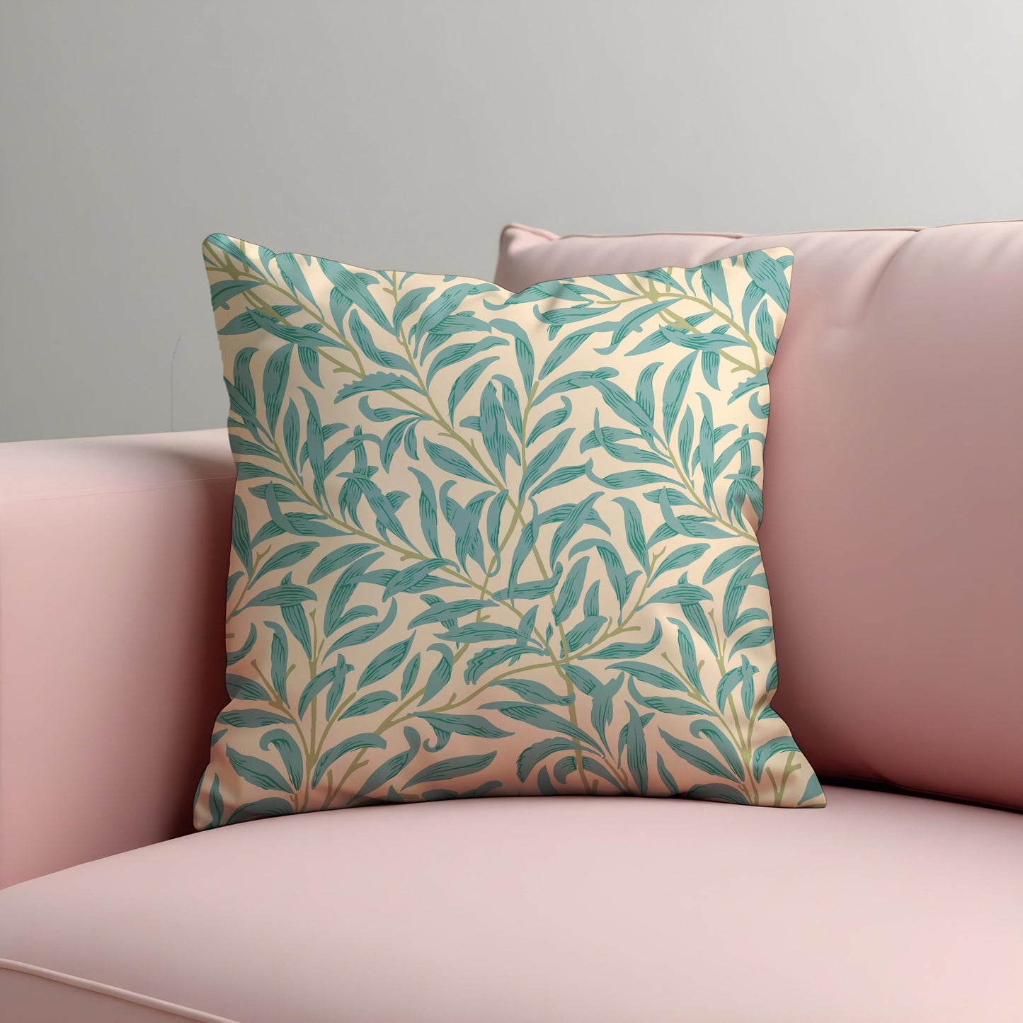 Turquoise Willow Leaf Cushion Cover, Botanical Throw Pillow Cover