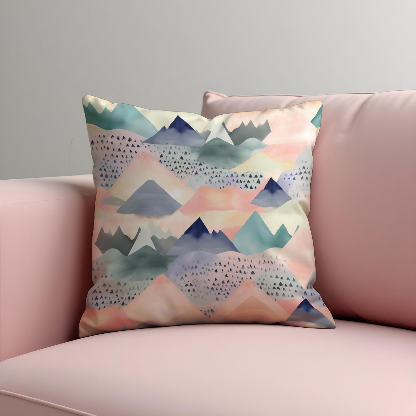 Pastel Mountain Pillow Cover, Soft Watercolor Landscape Cushion Case