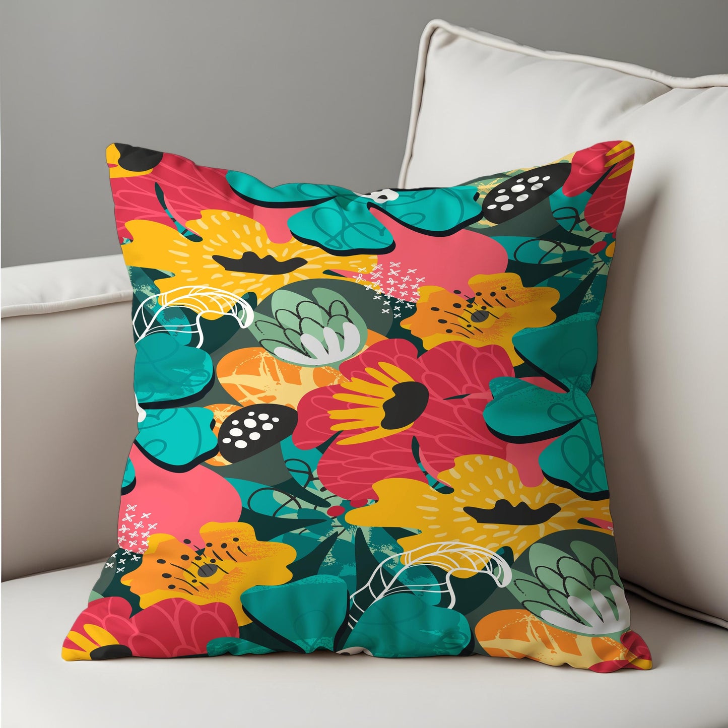 Bold Colorful Floral Cushion Cover, Vibrant Botanical Print Pillowcase