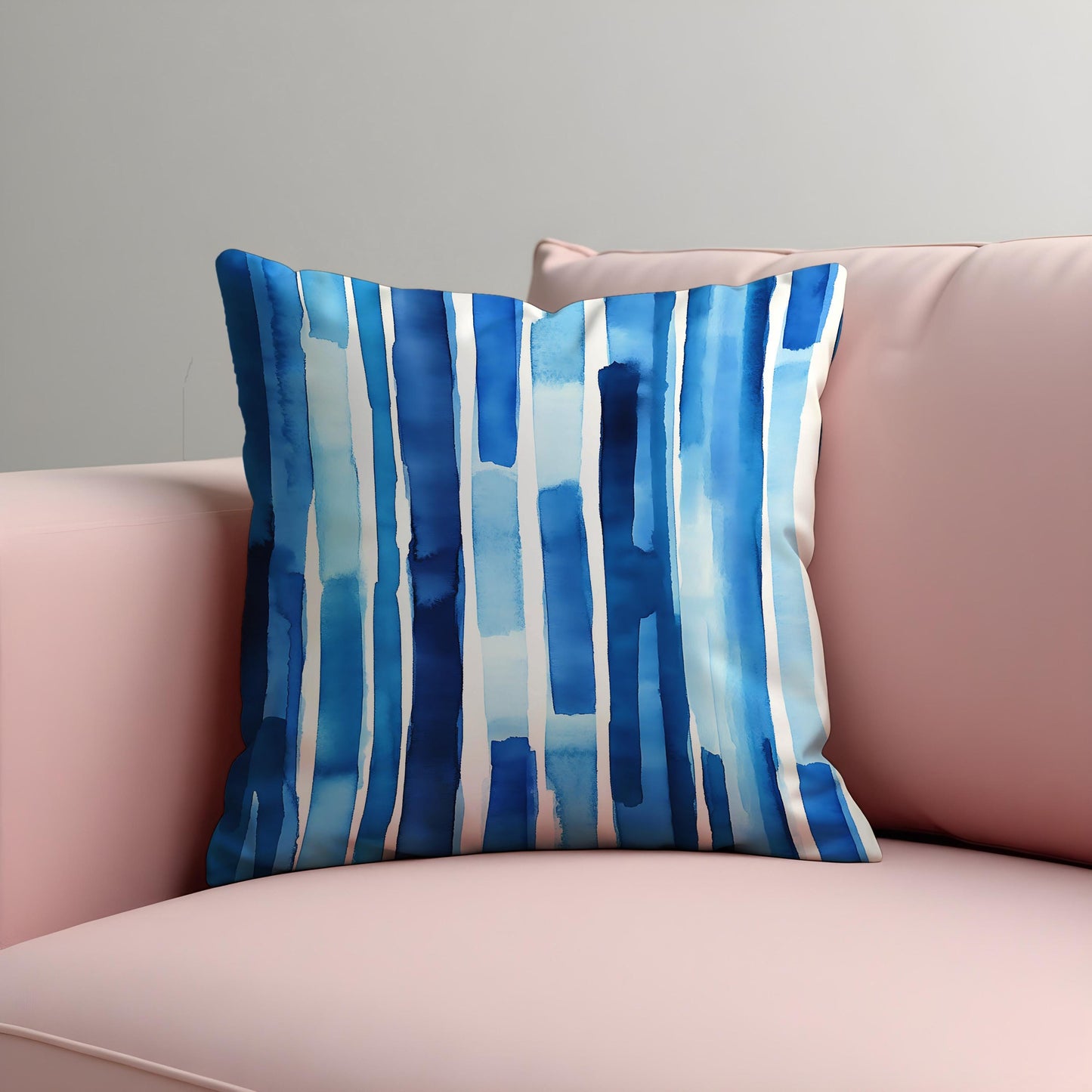 Blue Watercolor Stripe Cushion Cover, Abstract Modern Throw Pillow Cover
