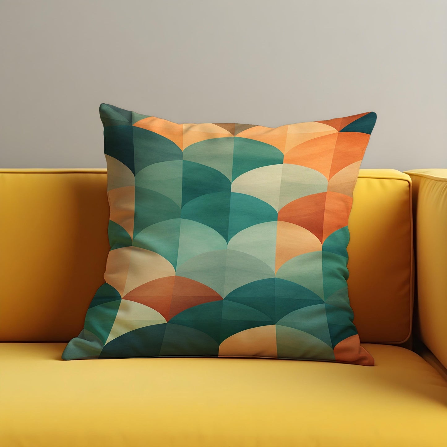 Bold Geometric Cushion Cover, Retro Teal and Burnt Orange Fan Pillow Case