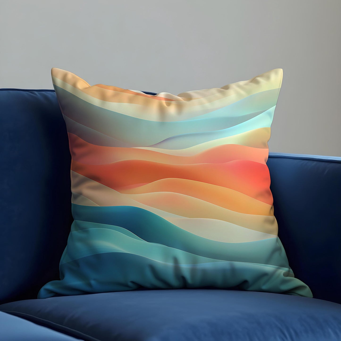Abstract Sunset Waves Cushion Cover, Gradient Ocean Throw Pillow Cover