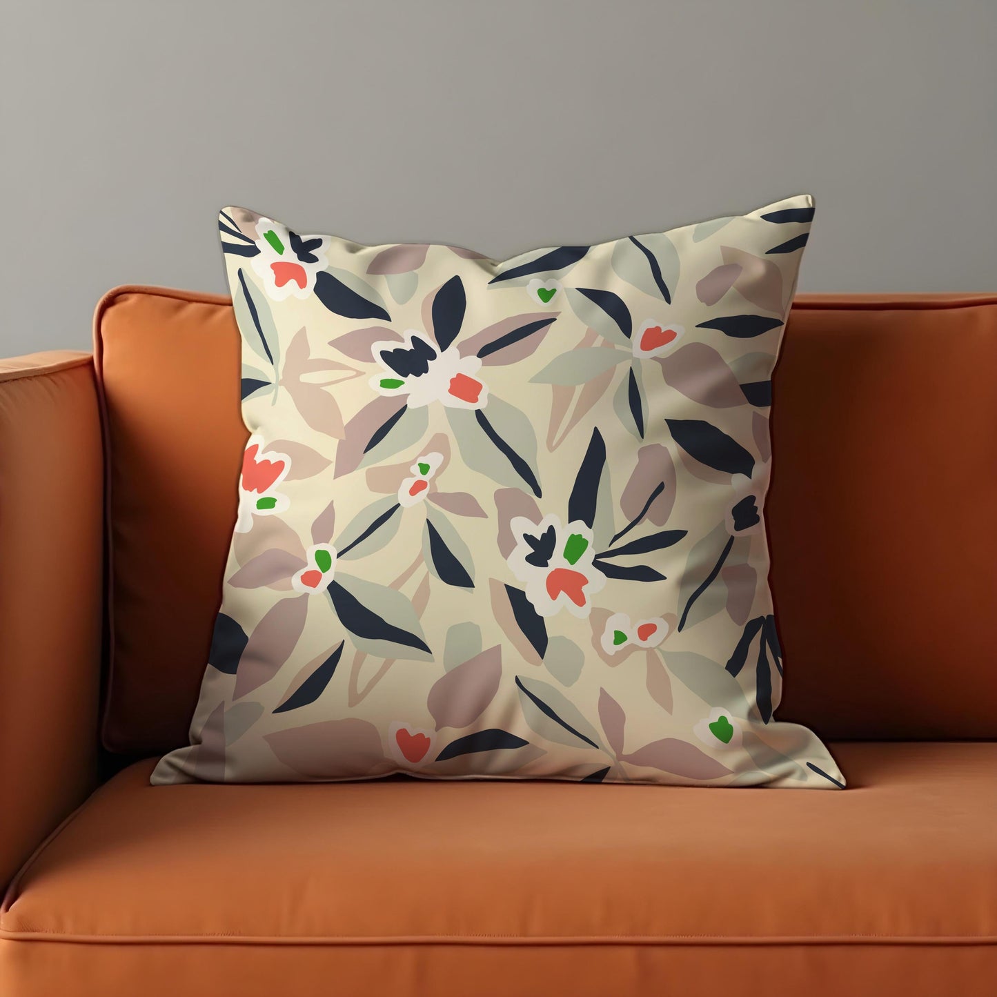 Floral Cushion Cover, Paint Abstract Leaves & Flowers Pillow Cover