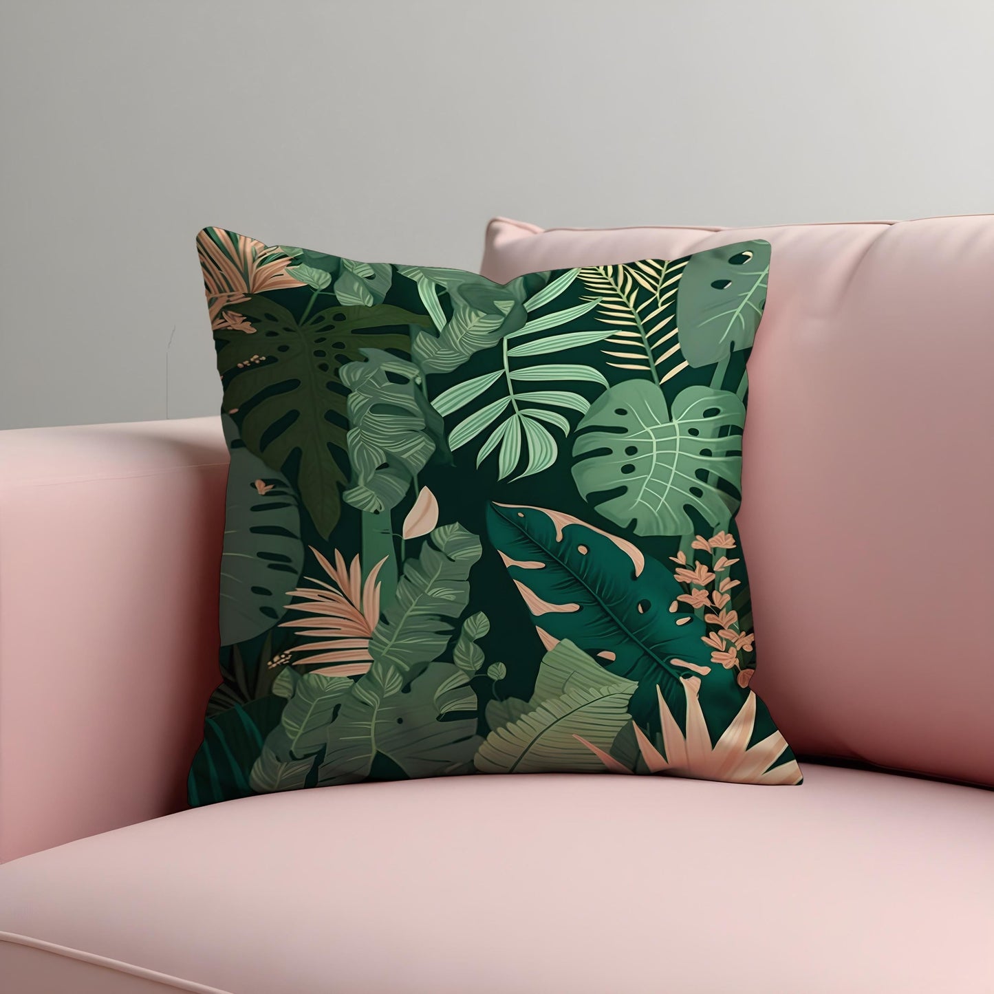 Tropical Leaf Cushion Cover, Monstera and Palm Plant Pillow Cover