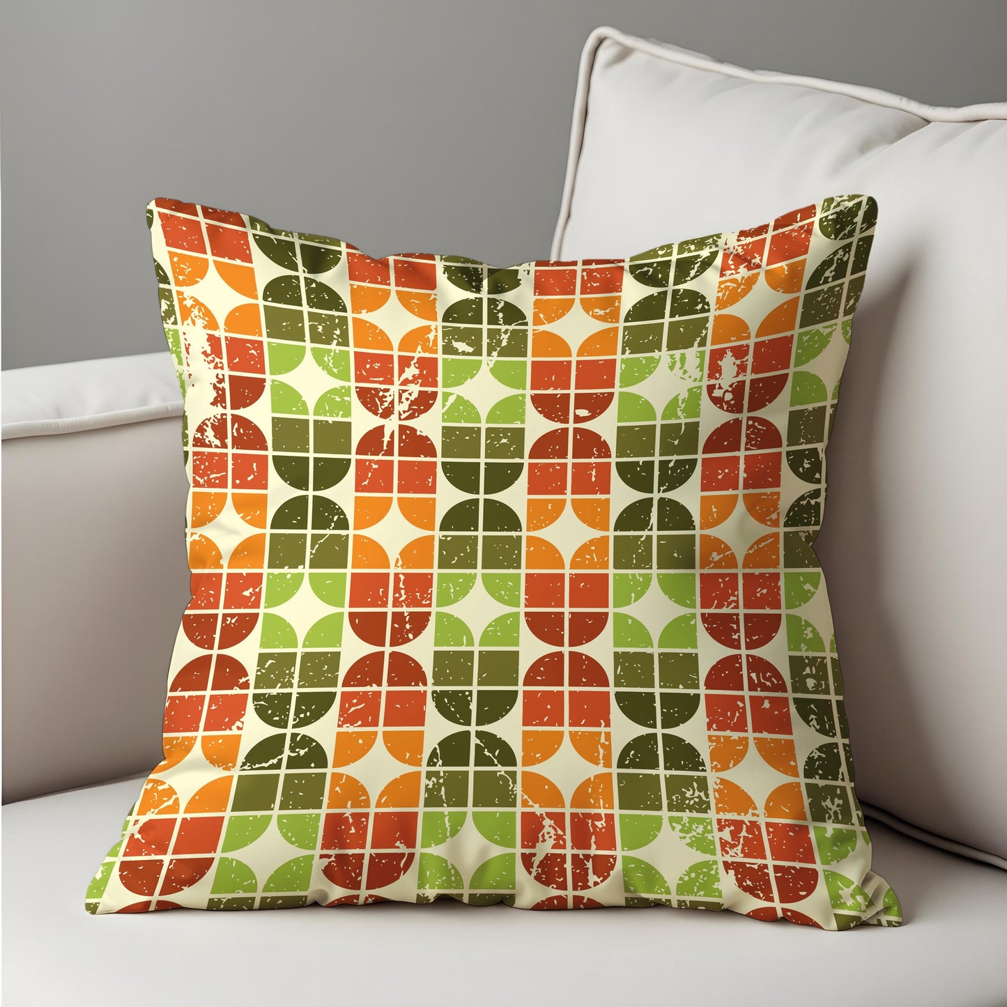 Farmhouse Geometric Cushion Cover, Retro 70s Throw Pillow Cover