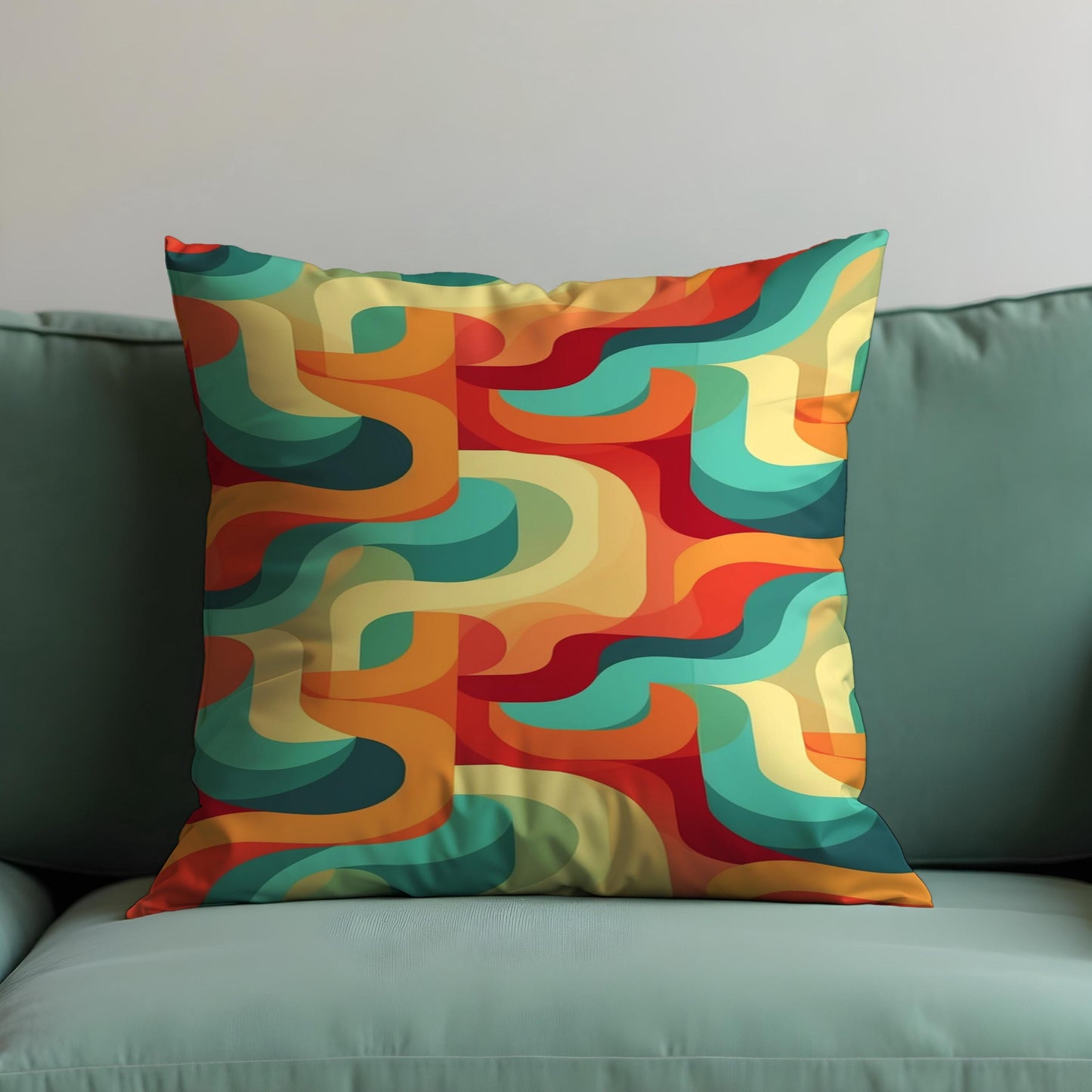 Multicolored Retro Swirl Cushion Cover, Wavy Lines Pillow Case