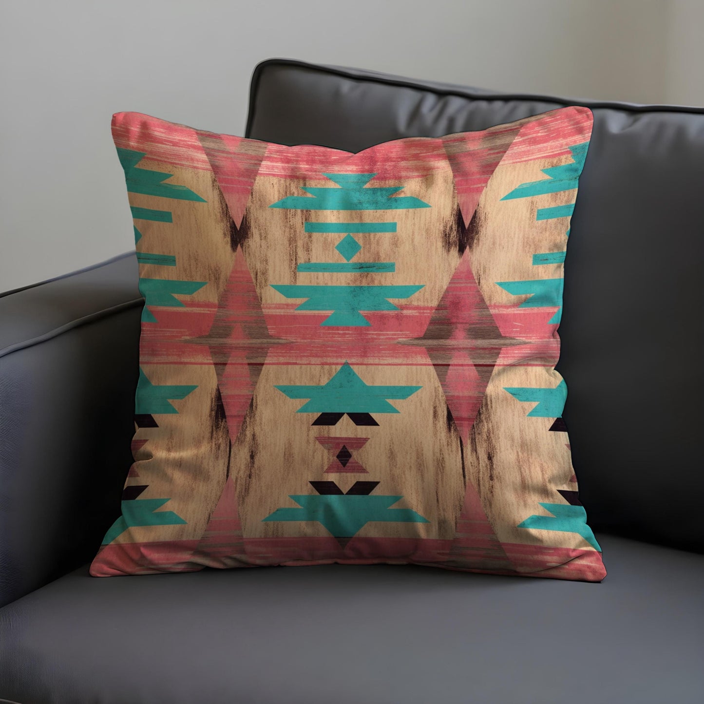 Southwestern Cushion Cover, Faded Aztec Coral & Turquoise Pillow Case