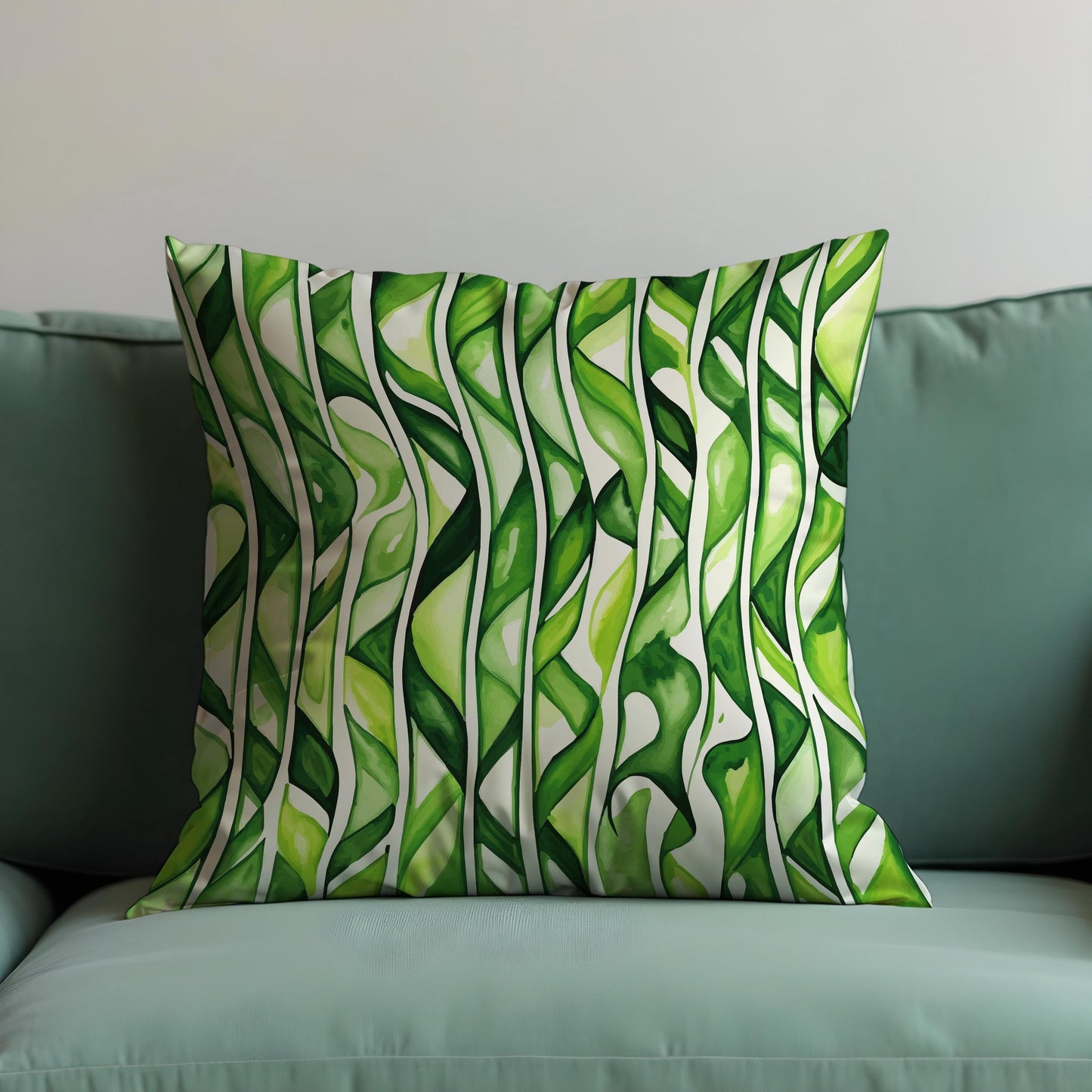 Tropical Green Leaves Cushion Cover, Watercolor Jungle Stripes Pillow Case
