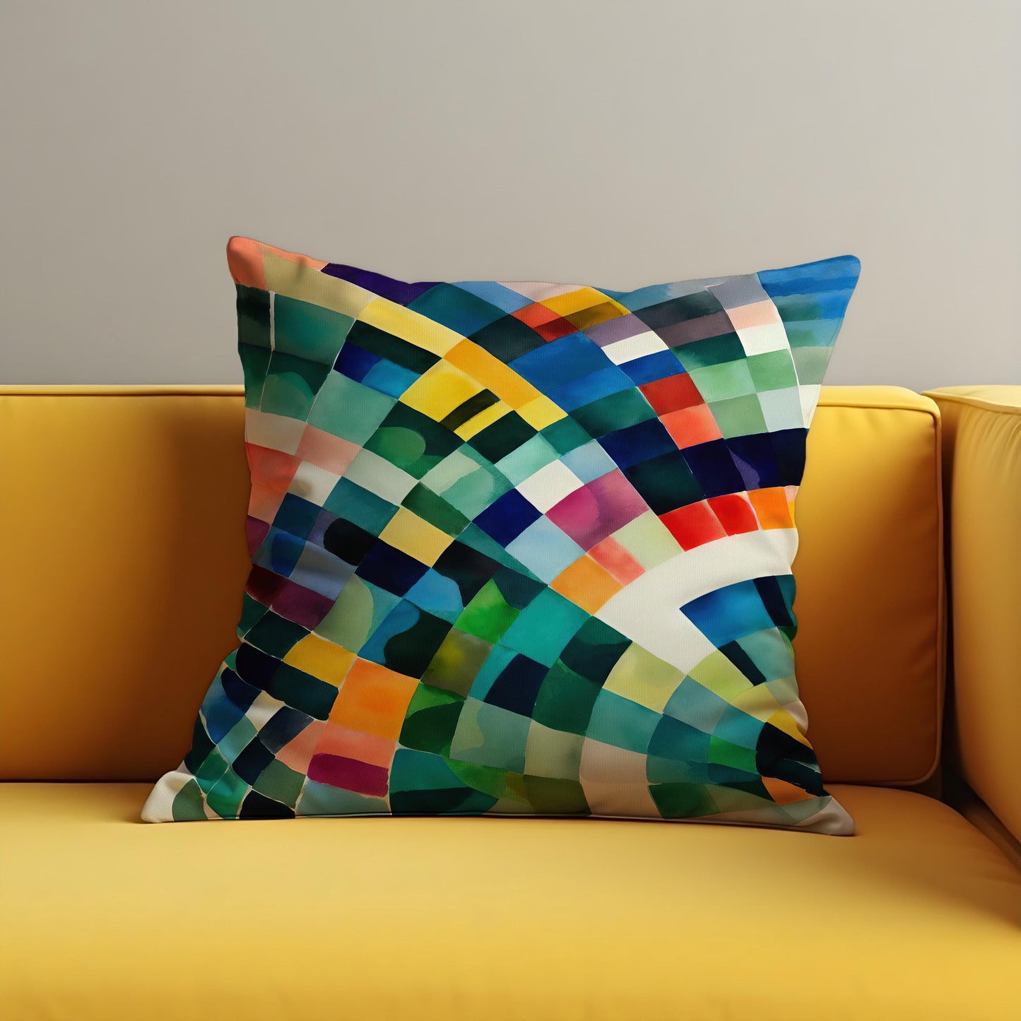 Rainbow Mosaic Cushion Cover, Colorful Watercolor Throw Pillow Cover
