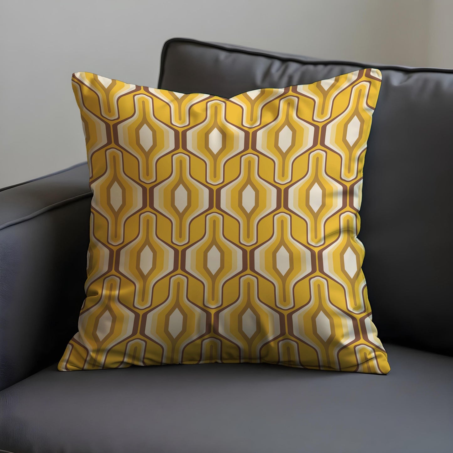 Retro Cushion Cover, 70s Mid Century Modern Hexagon Pillow Case