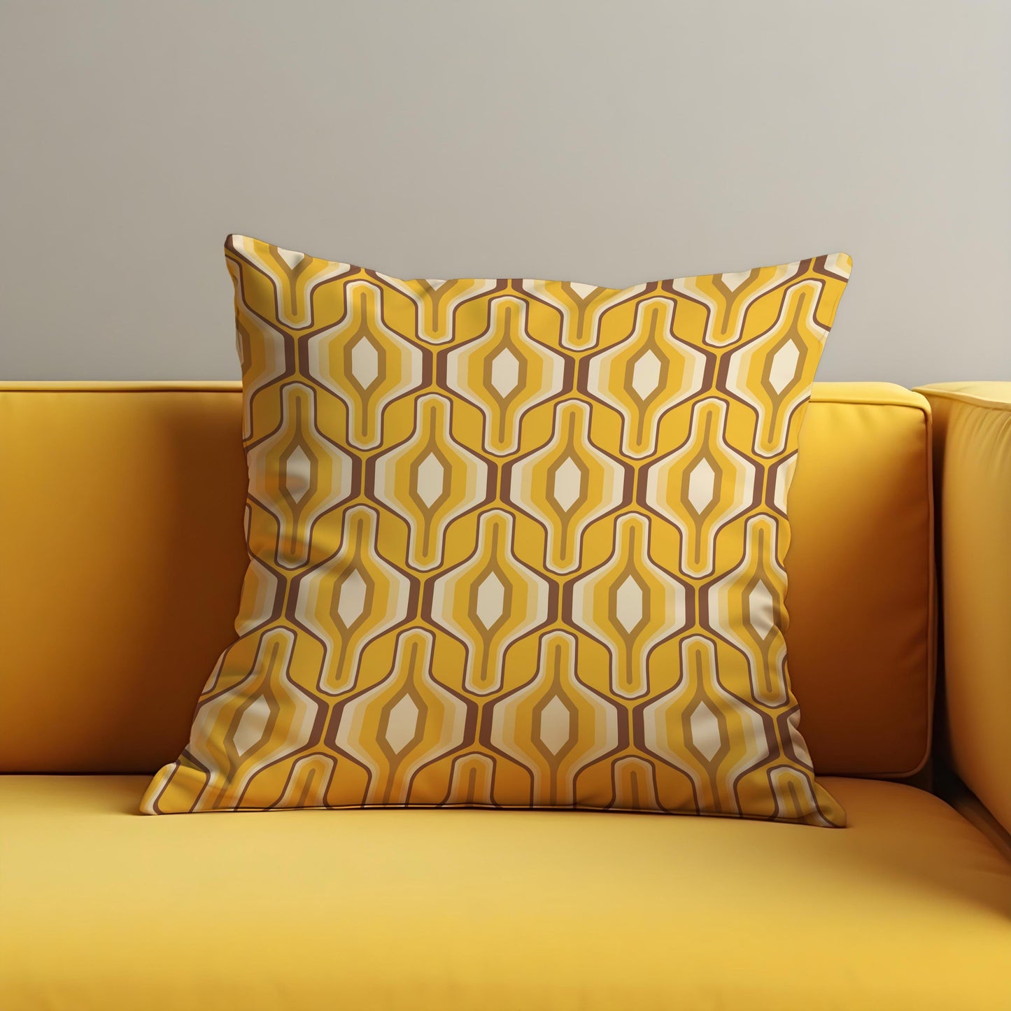 Retro Cushion Cover, 70s Mid Century Modern Hexagon Pillow Case