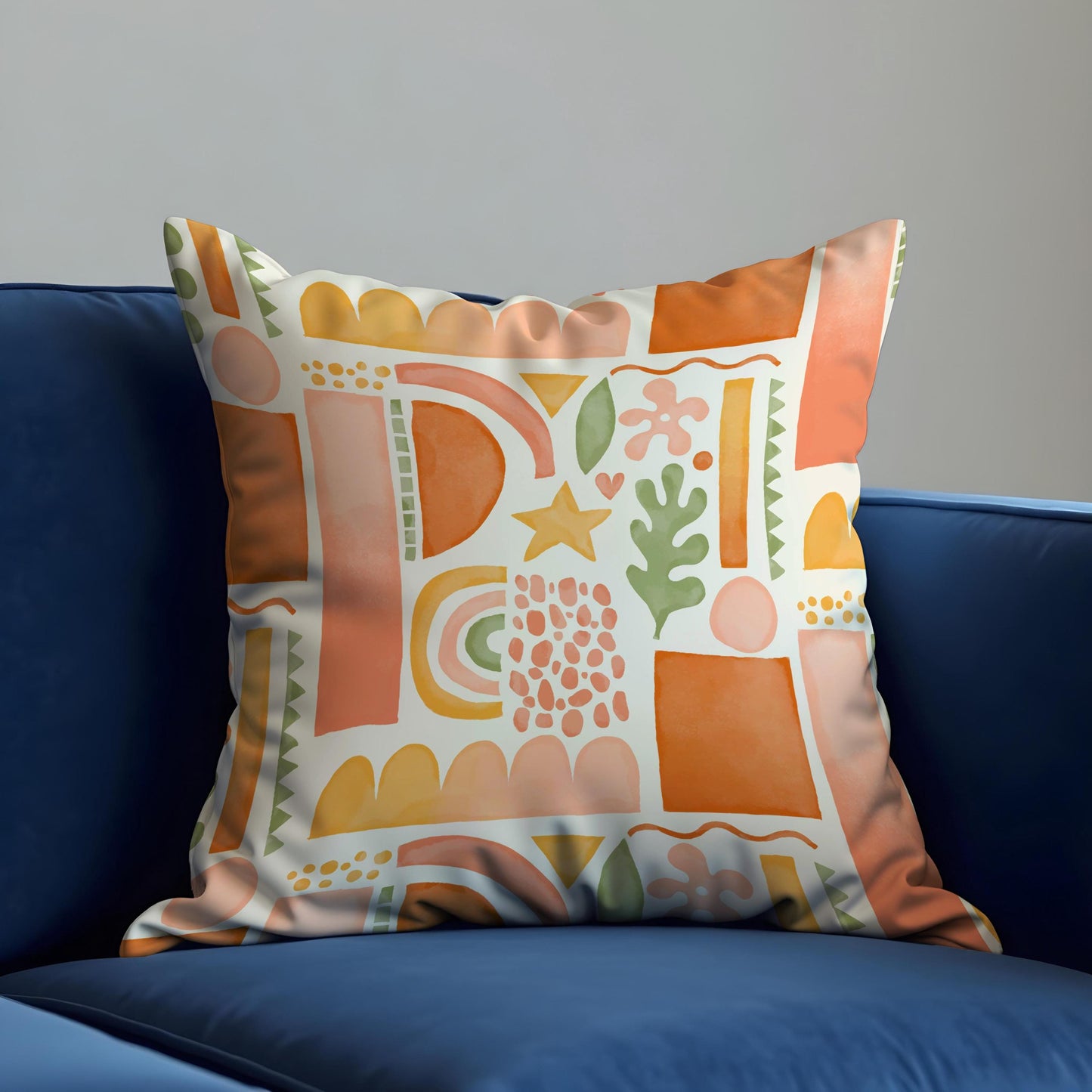 Boho Abstract Cushion Cover, Warm Terracotta Geometric Pillow Cover
