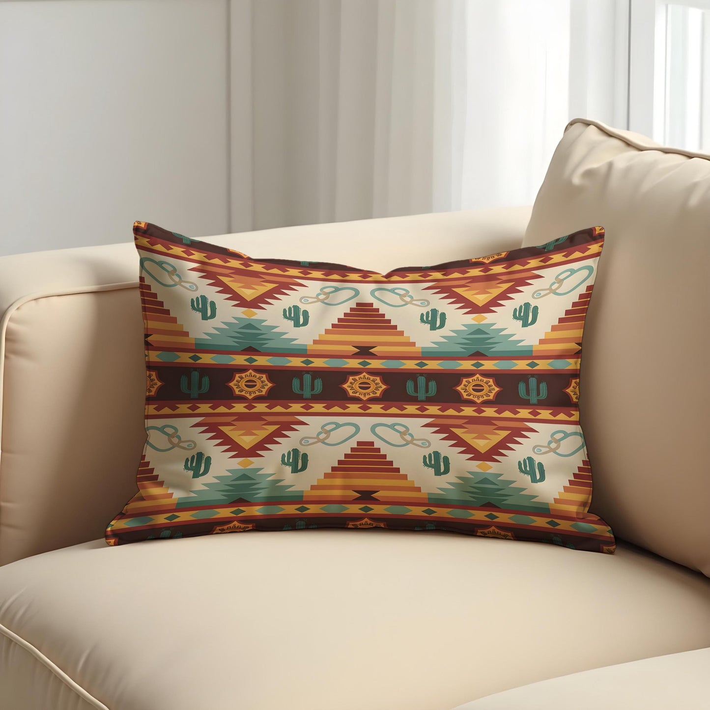 Southwestern Desert Cushion Cover, Cactus & Pyramid Pillow Case