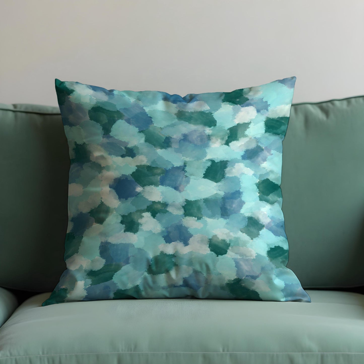 Blue Green Abstract Watercolor Cushion Cover, Coastal Throw Pillow Case