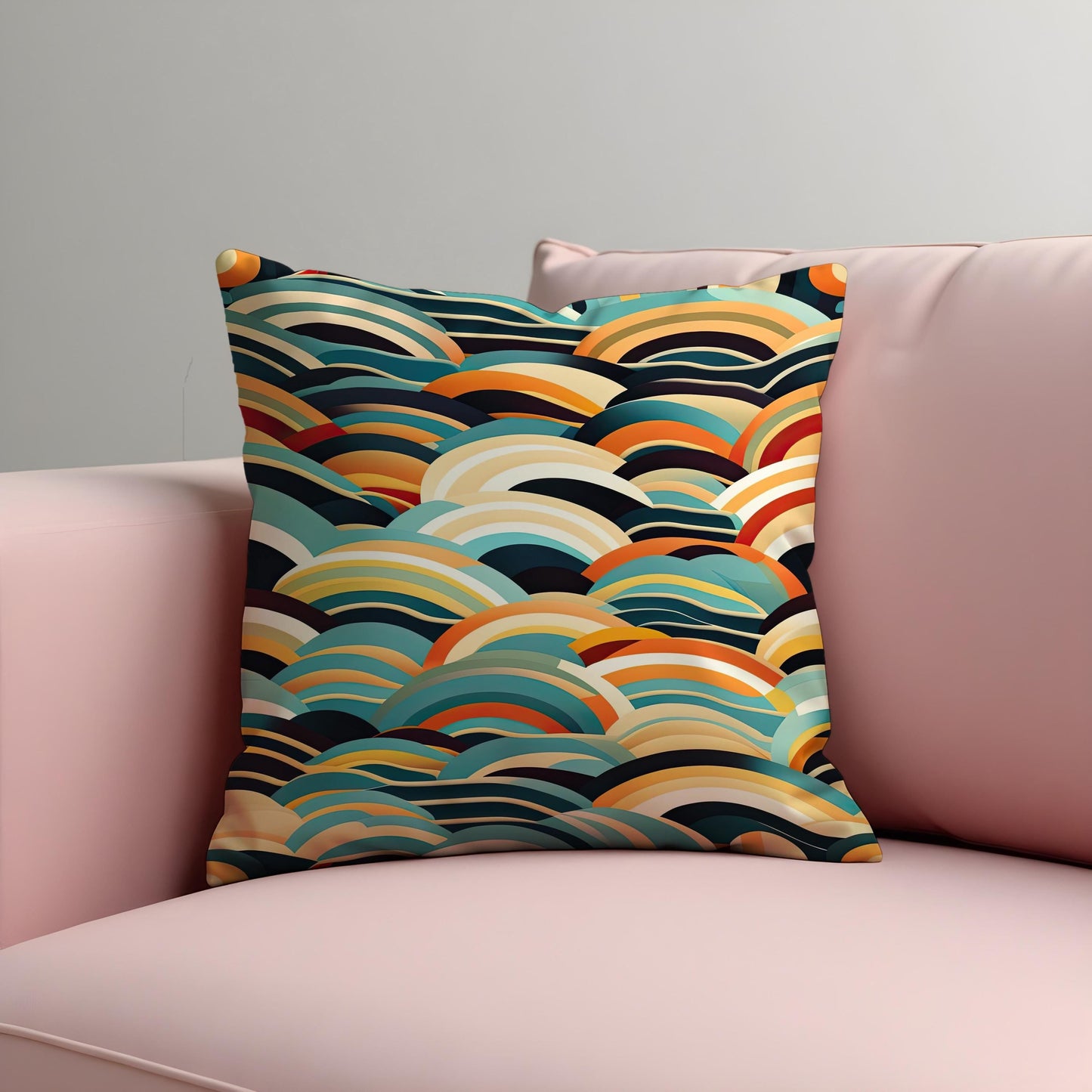 Retro Rainbow Wave Cushion Cover, Mid Century Modern Arches Pillow Case