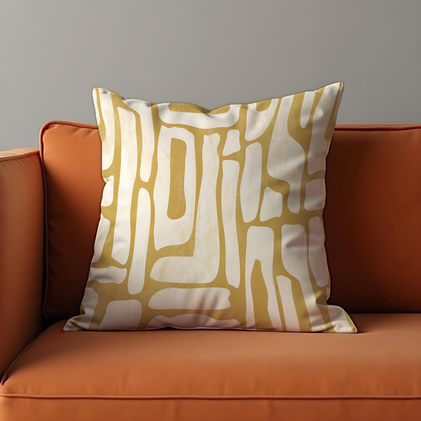Modern Abstract Cushion Cover, Mustard Yellow Organic Line Pillow Case