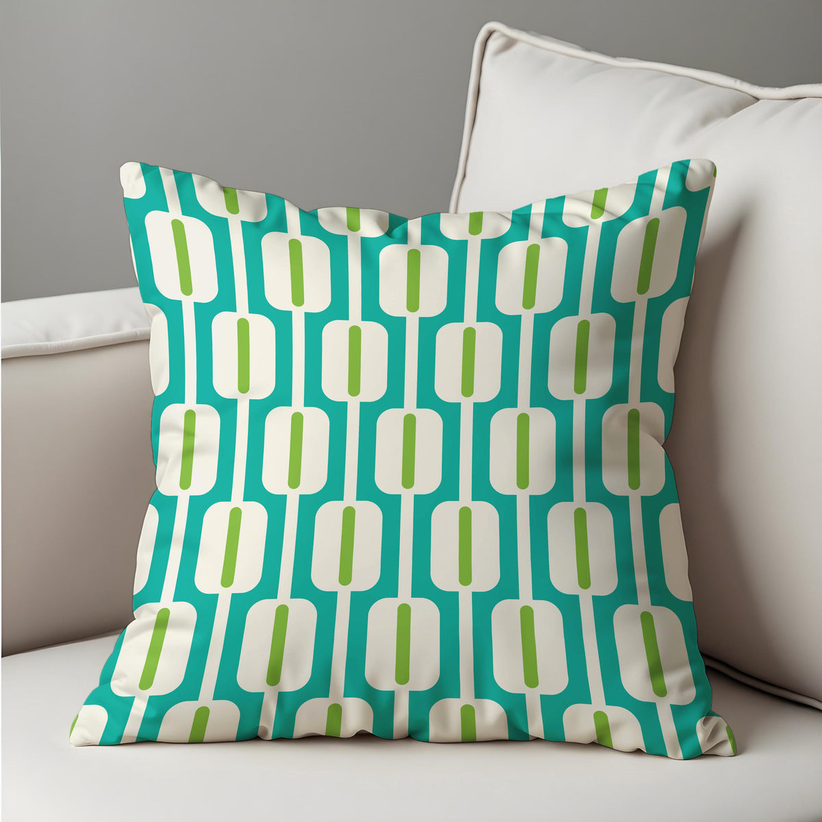 Teal Mid Century Cushion Cover, Retro Pillow Case