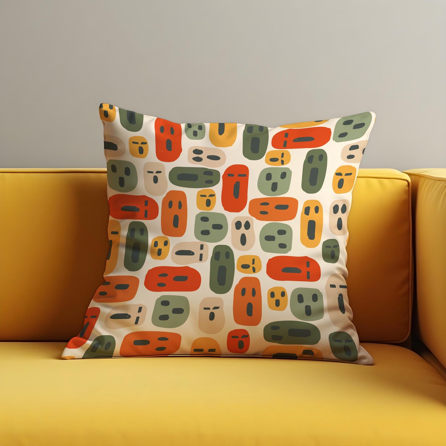 Colorful Faces Cushion Cover, Quirky Abstract Print Pillow Case