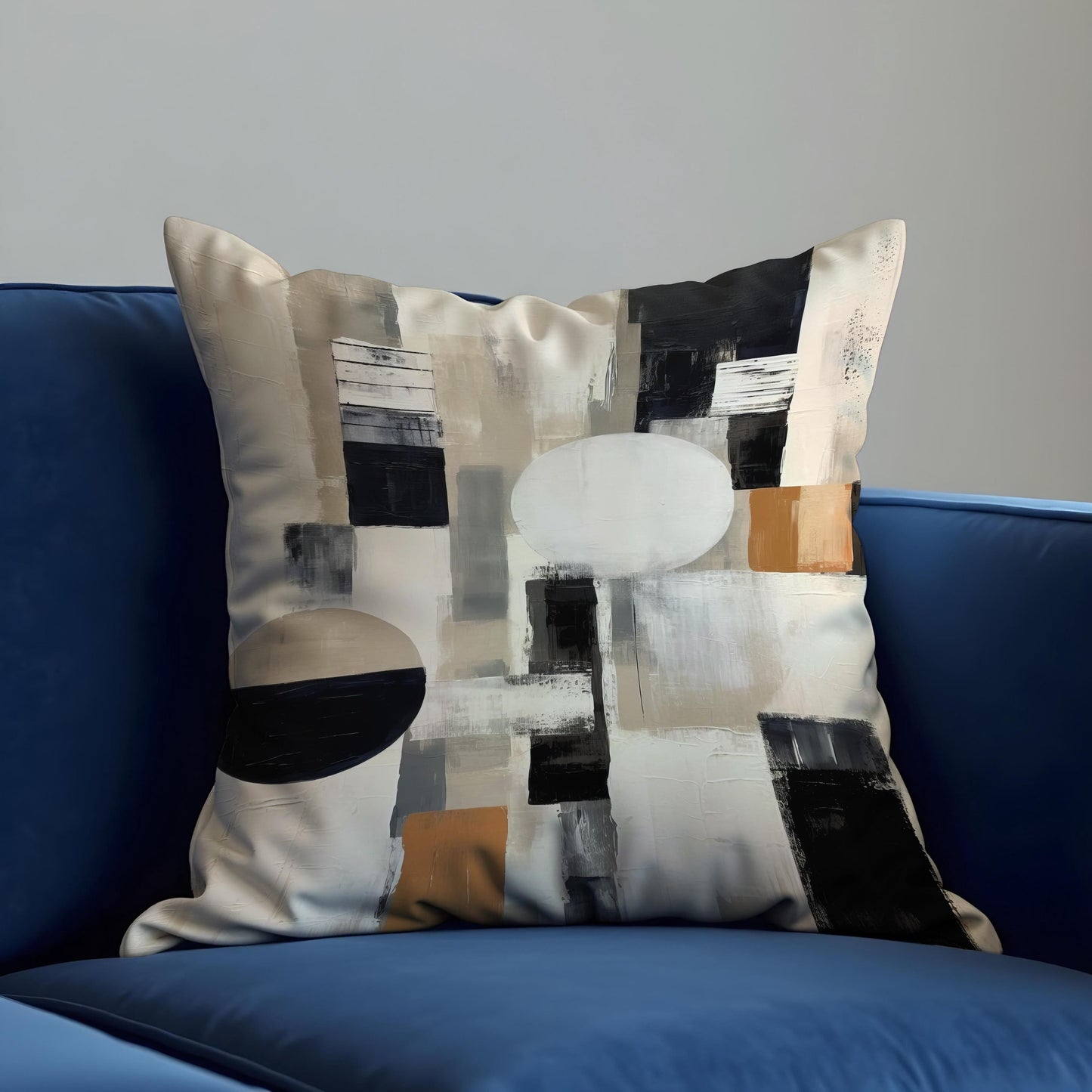 Modern Abstract Geometric Cushion Cover, Black & Terracotta Blocks Pillow Case