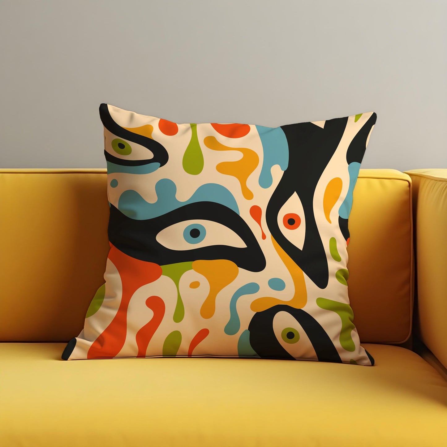 Psychedelic Eye Art Cushion Cover, Colorful Abstract Face Pillow Cover