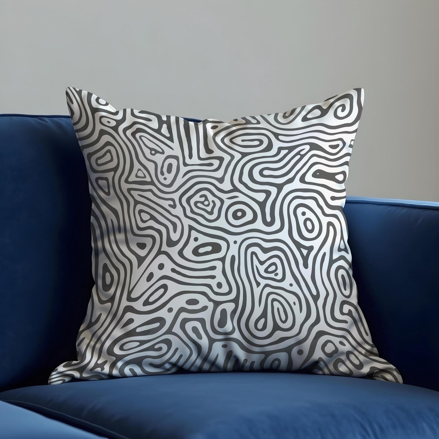 Monochrome Abstract Cushion Cover, Black Line Art Pillow Case
