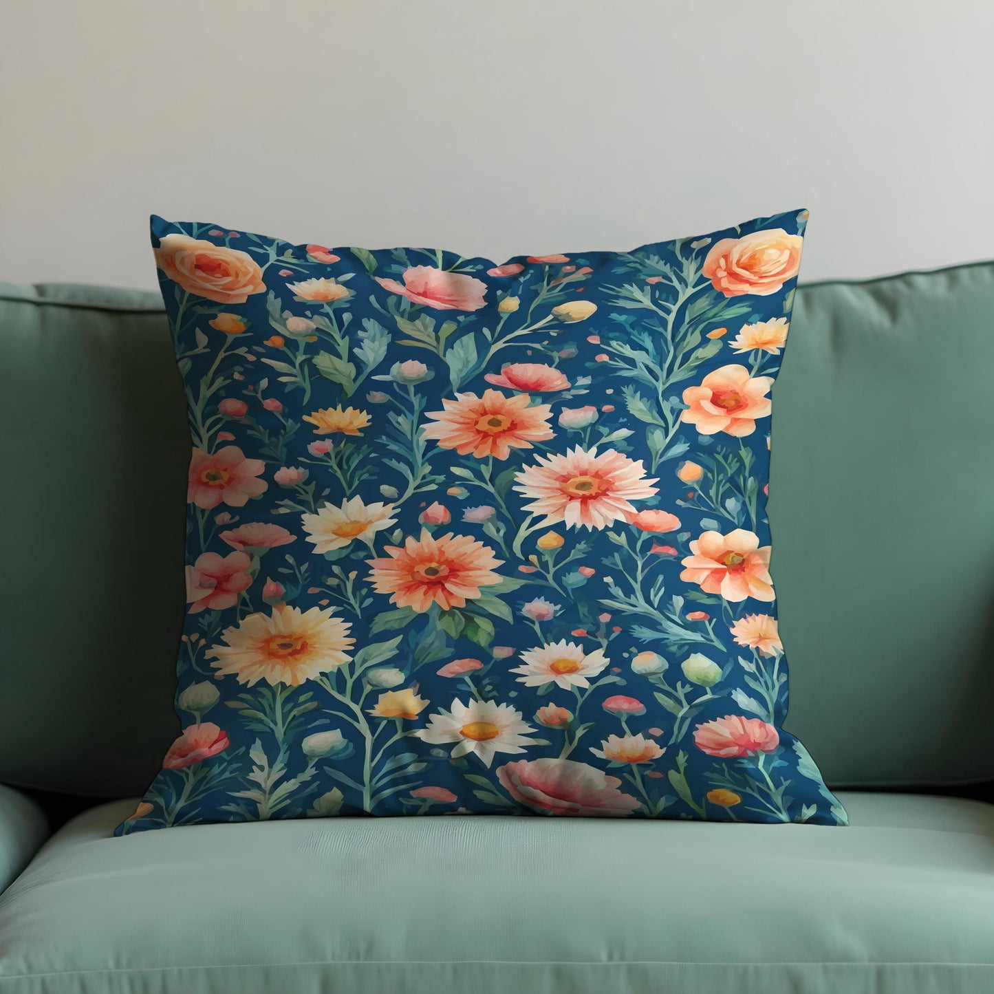 Wildflower Meadow Cushion Cover, Yellow & Coral Floral Pillow Case