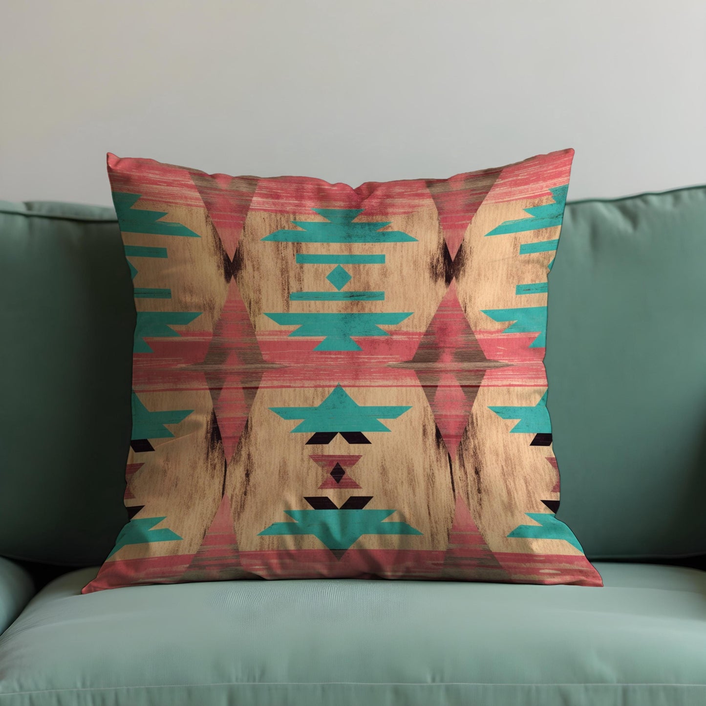 Southwestern Cushion Cover, Faded Aztec Coral & Turquoise Pillow Case