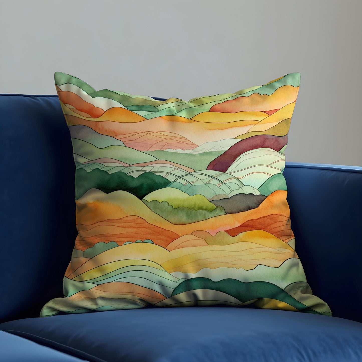 Watercolor Hills Cushion Cover, Autumn Landscape Pillow Case