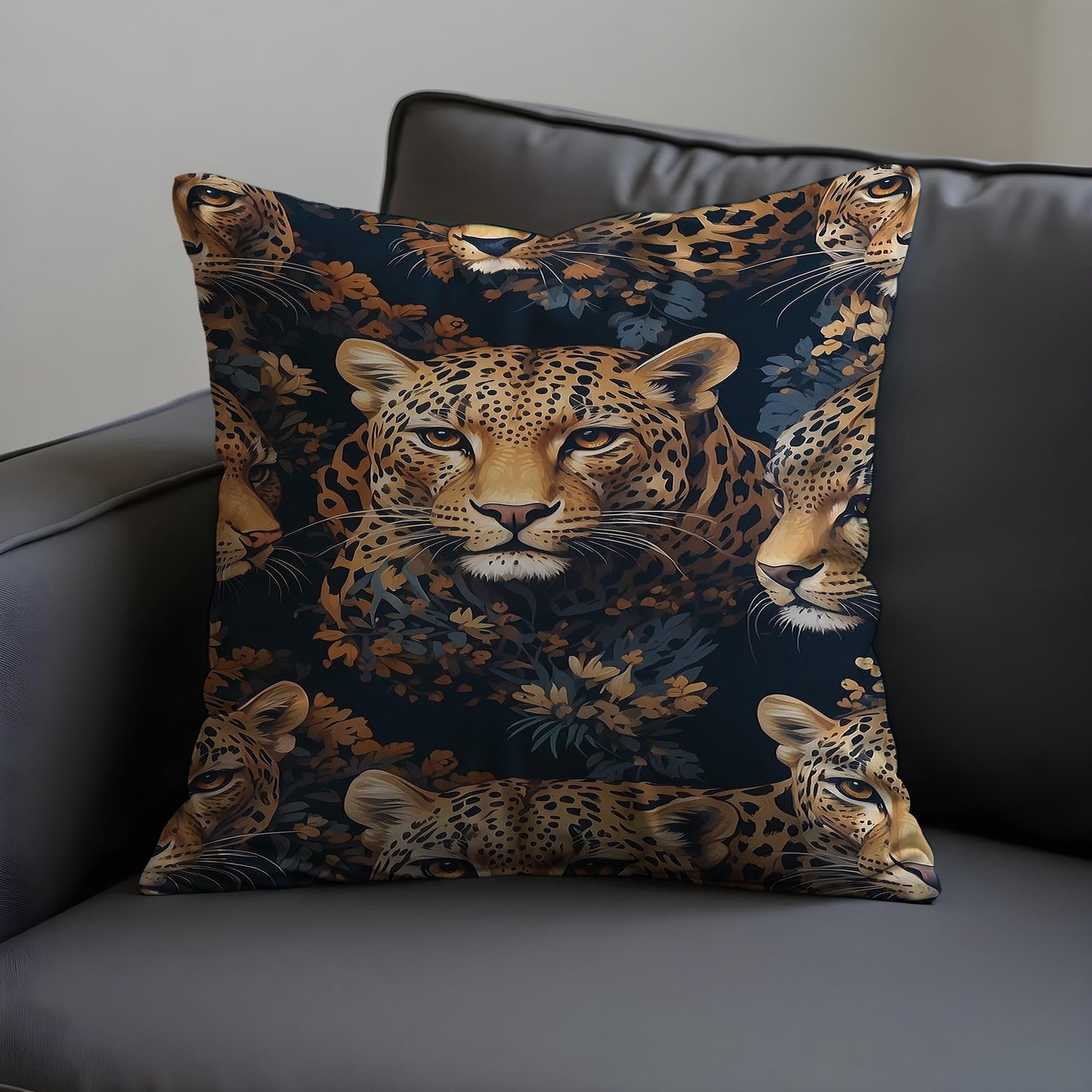 Leopard Print Cushion Cover, Exotic Animal Face Pillow Case