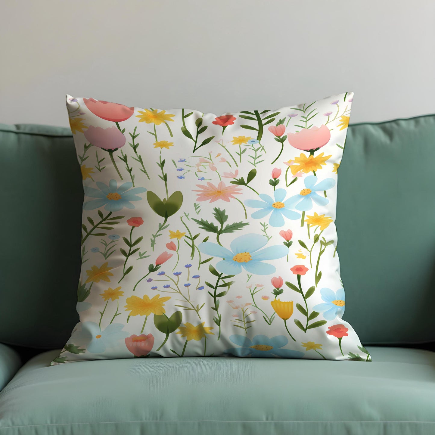 Pastel Wildflower Cushion Cover, Spring Meadow Floral Throw Pillow Cover
