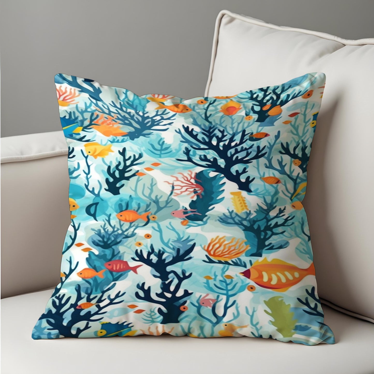 Underwater Coral Reef Cushion Cover, Fish and Sea Life Pillow Case