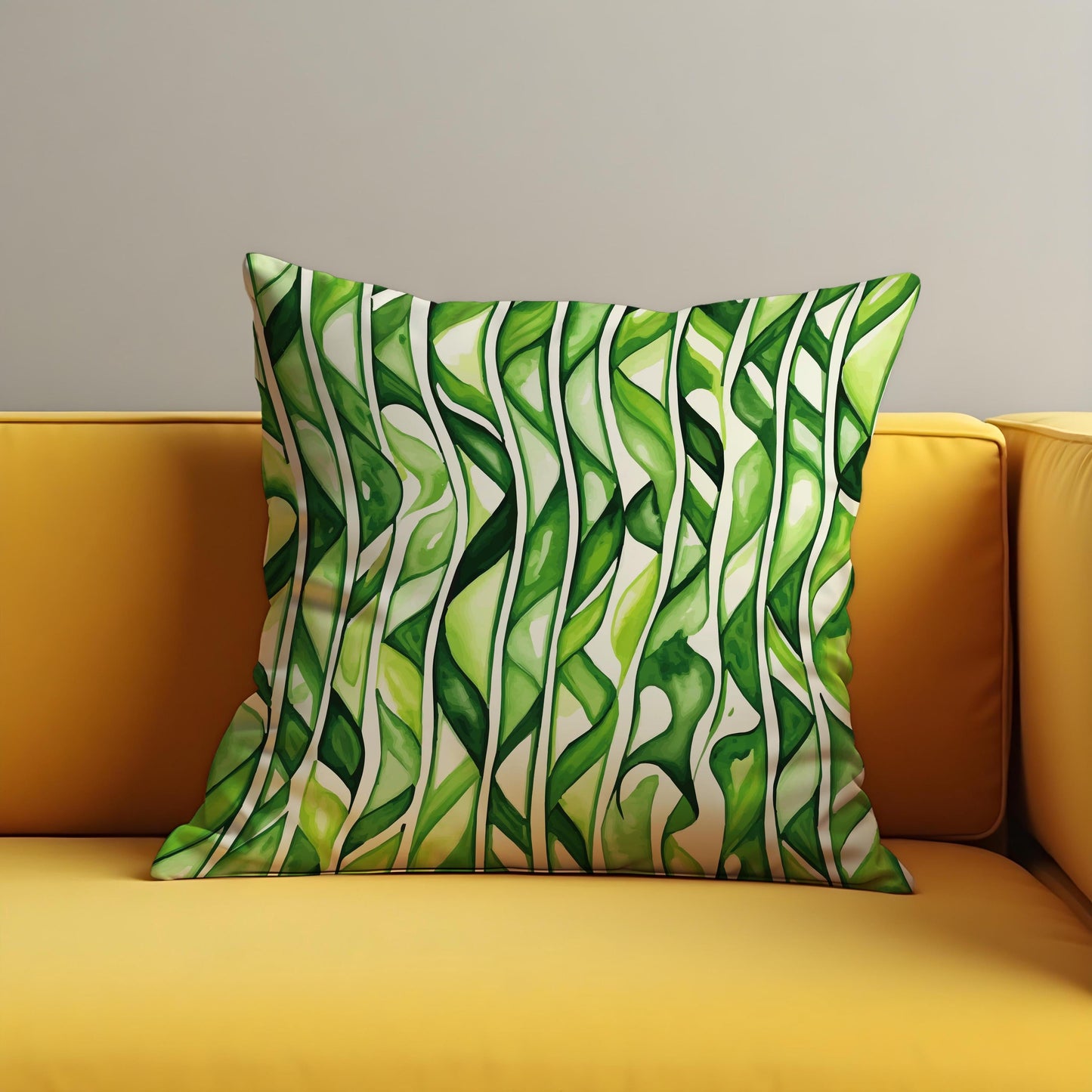 Tropical Green Leaves Cushion Cover, Watercolor Jungle Stripes Pillow Case