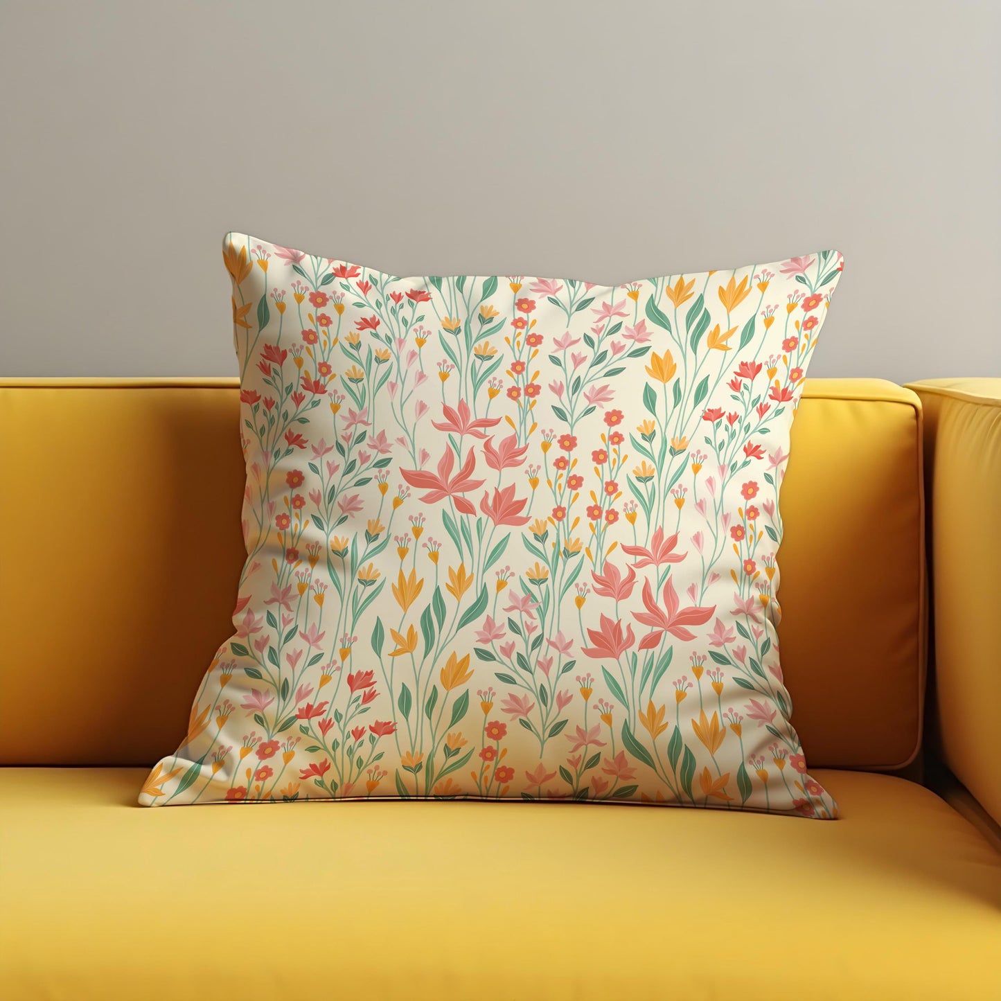 Spring Floral Cushion Cover, Delicate Wildflower Pillow Cover