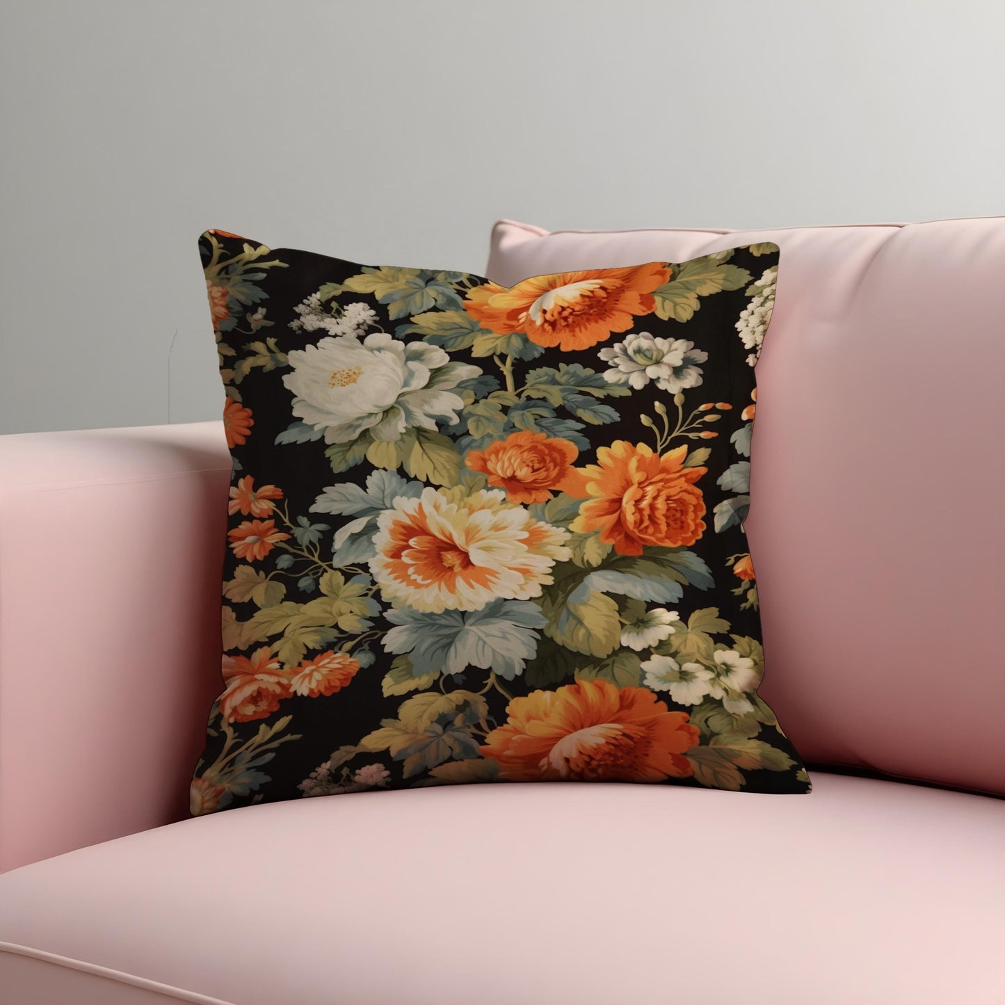 Classic Floral Pillow Cover, Bold Black Blooms Cushion Case