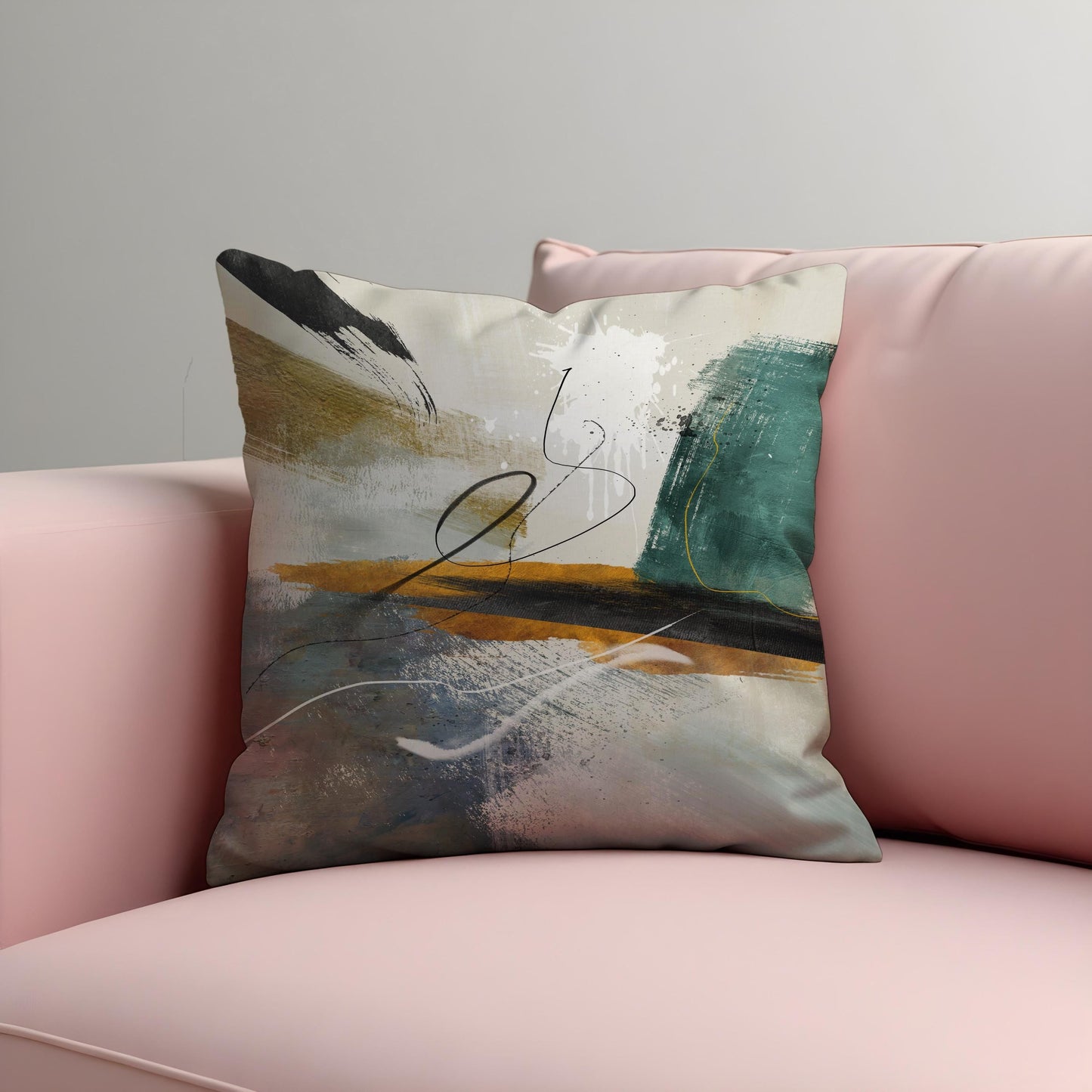 Contemporary Abstract Cushion Cover, Teal Brushstroke Pillow Case