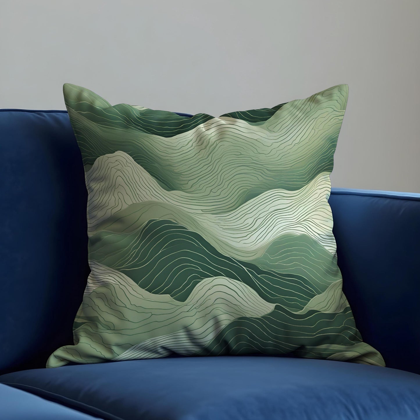 Abstract Mountain Cushion Cover, Green Topographic Line Art Pillow Case