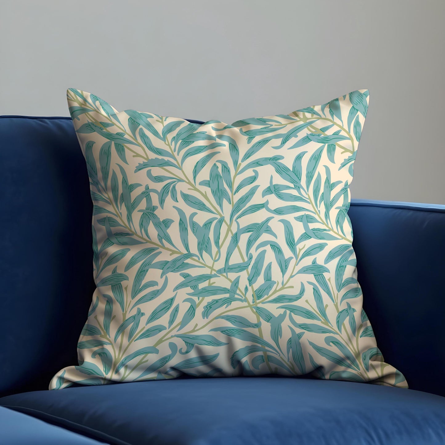 Turquoise Willow Leaf Cushion Cover, Botanical Throw Pillow Cover
