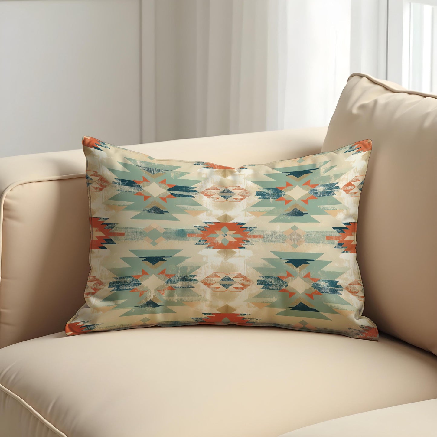 Southwestern Aztec Cushion Cover, Teal & Rust Tribal Pillow Case